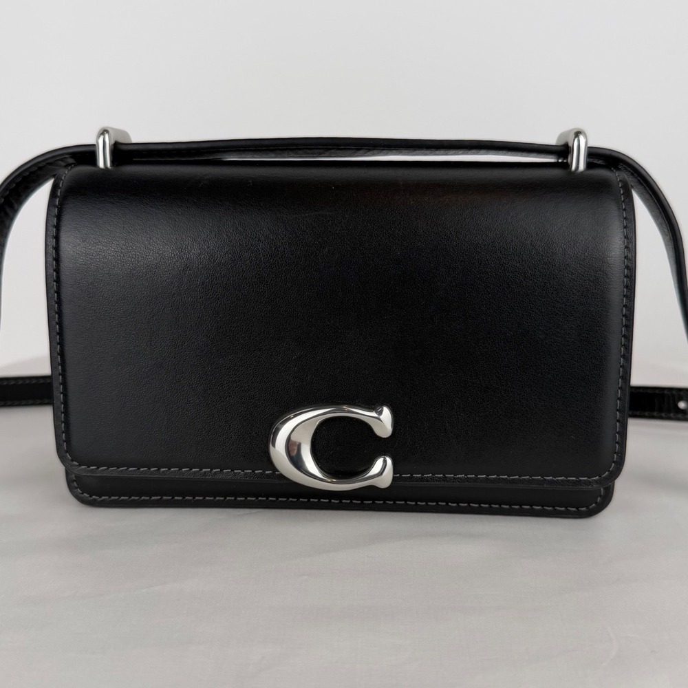 Coach Bandit Crossbody Bag Black Leather Silver Tone 7" X 4.25"